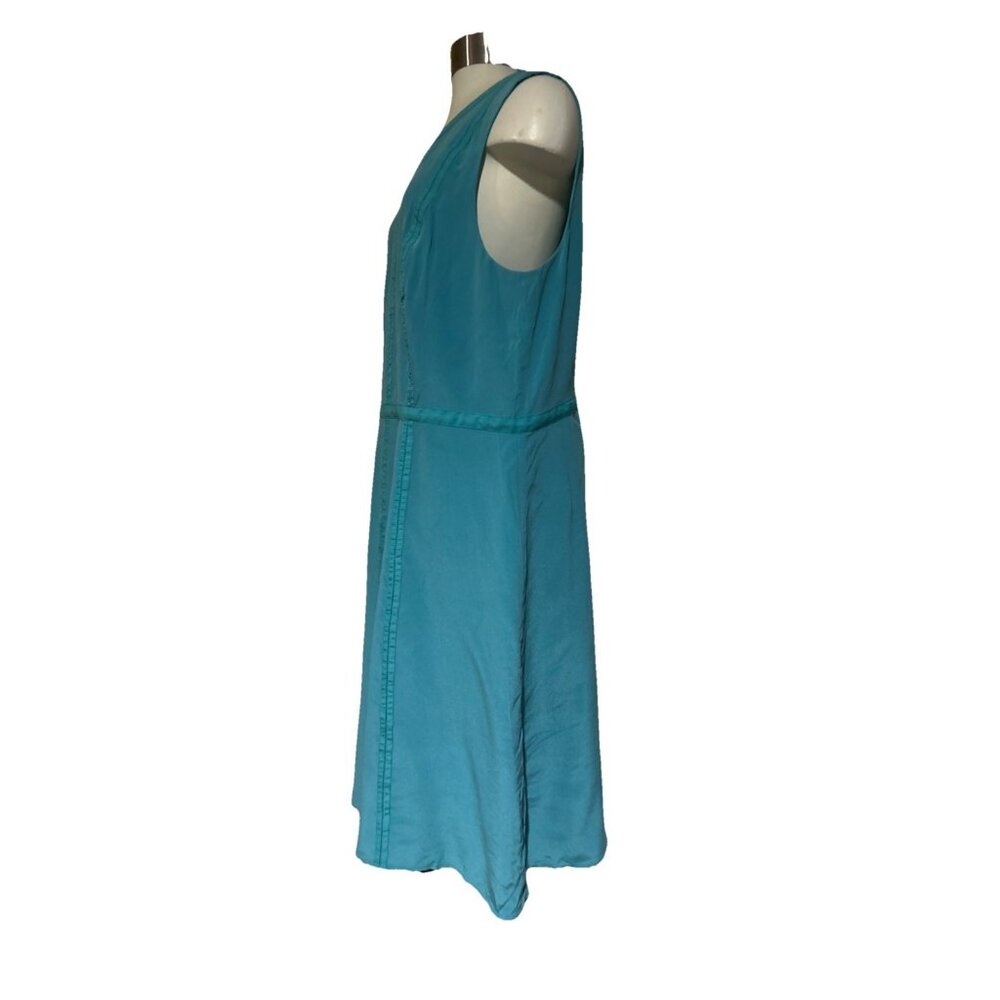 Talbots Women 16 Teal 100% Silk Sleeveless Dress Fit & Flare Sheath Dress - Picture 6 of 10